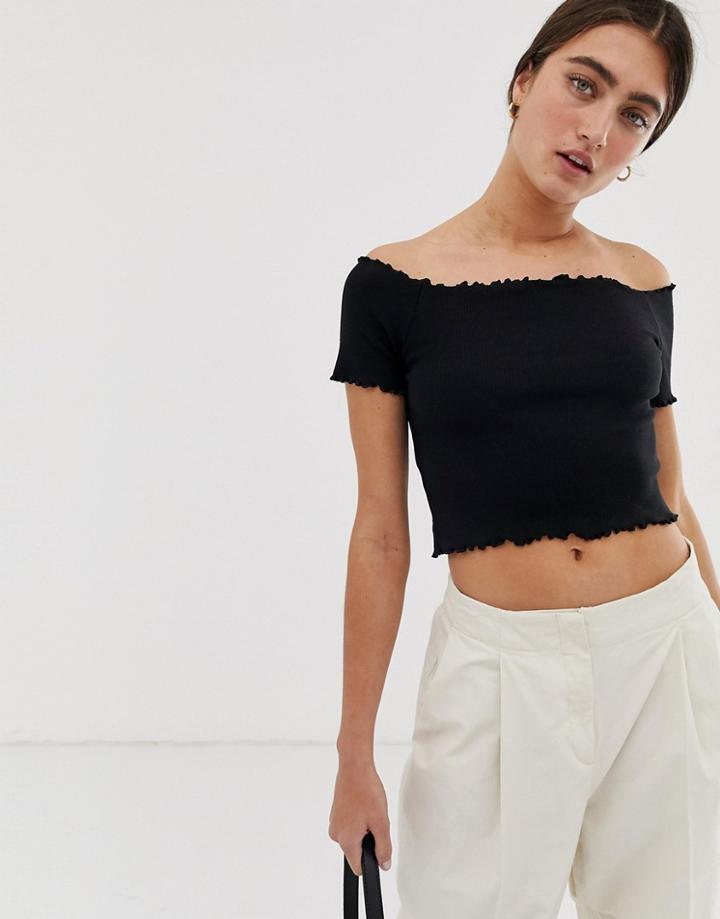 Monki Off Shoulder Cropped Top In Black - Black