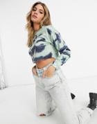 Love & Other Things Cropped Tie-dye Sweatshirt In Sage And Blue-multi
