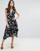 Louche Swoosie Ruffle Wrap Front Midi Dress - Navy