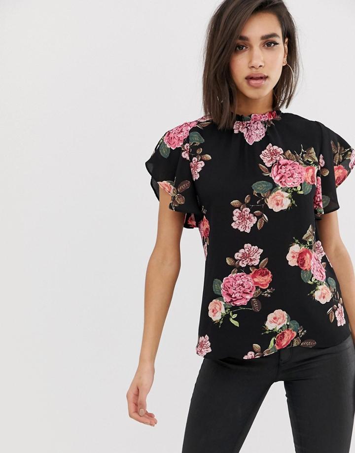 Ax Paris Frill Sleeve Floral Top - Multi