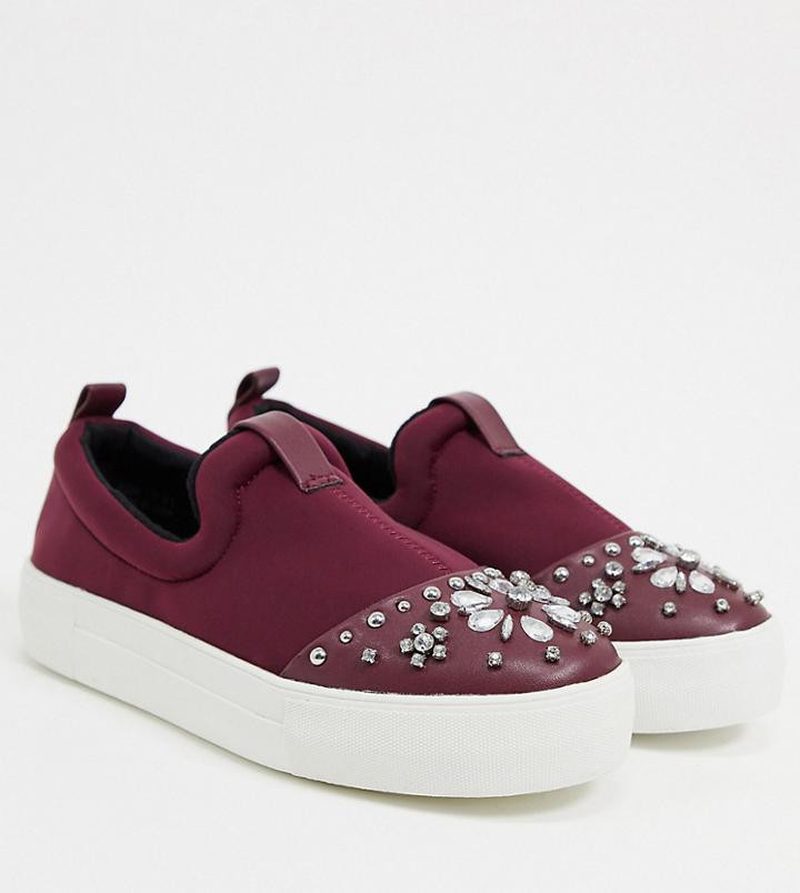 Simply Be Wide-fit Studded Sneaker In Burgundy-red