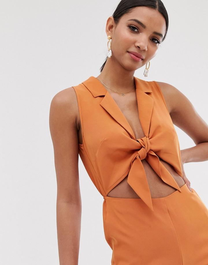 Fashion Union Tie Front Jumpsuit - Orange