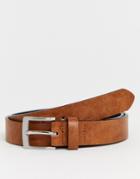 Asos Design Faux Leather Slim Belt In Vintage Tan And Silver Buckle