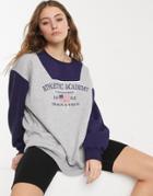 Daisy Street Oversized Sweatshirt With Athletic Academy Print In Colorblock Co-ord-grey