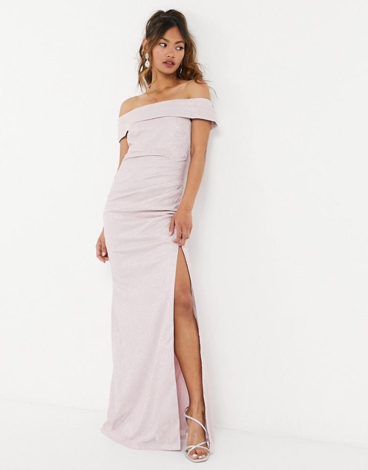 Goddiva Bardot Maxi Dress In Pink
