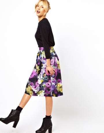 Asos Midi Skirt In Statement Floral Print