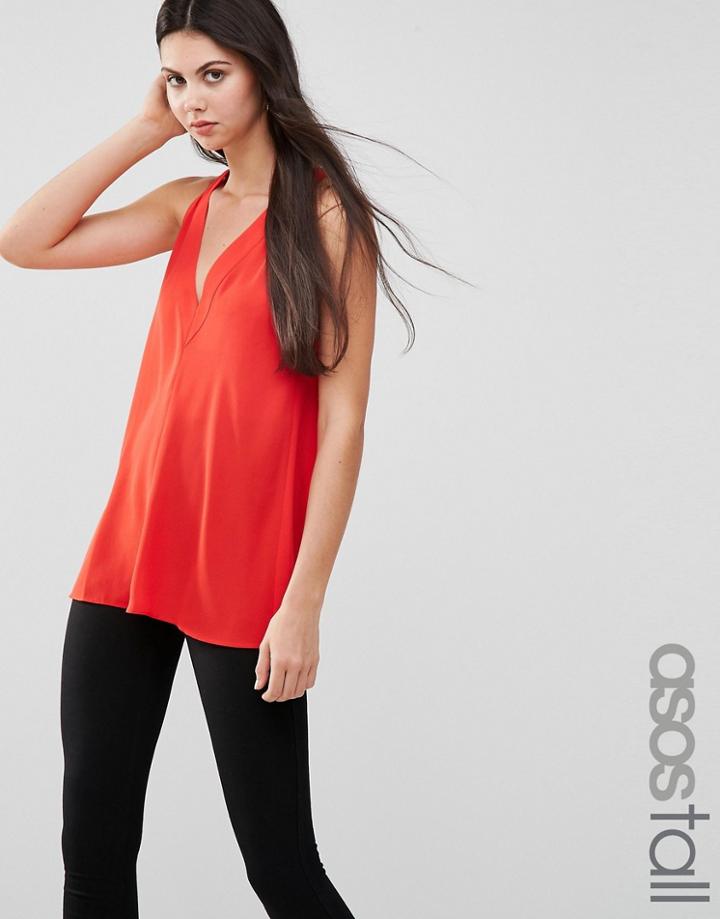 Asos Tall Longline Deep V Plunge Vest - Red