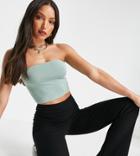 Asos Design Tall Ultimate Bandeau Crop Top In Organic Cotton In Khaki-green