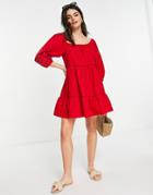 Accessorize Puff Sleeve Dress In Red