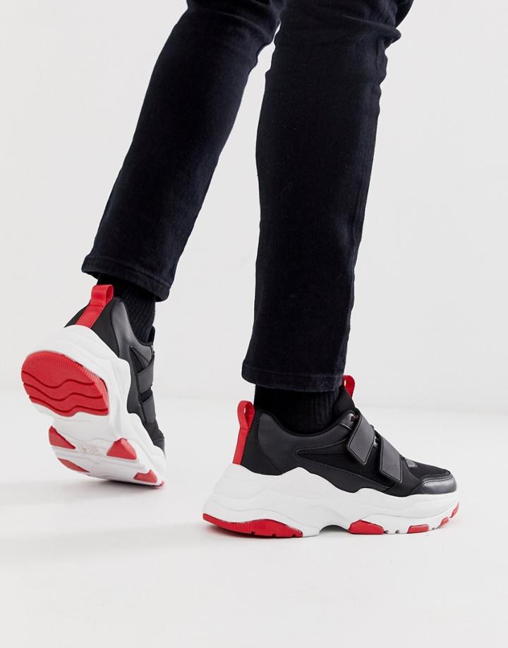 Asos Design Sneakers In Black With Chunky Sole And Straps - Black