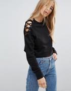 New Look Lace Up Shoulder Detail Sweat Top - Black