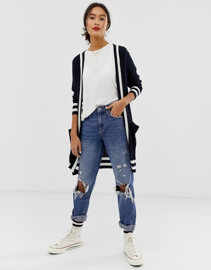 Only Ribbed Cardigan With Contrast Tipping - Navy
