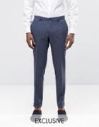 Noak Super Skinny Suit Pants With Turn Up In Fleck - Navy