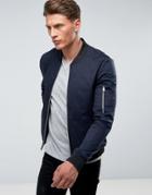 Asos Muscle Fit Bomber Jacket With Sleeve Zip In Navy - Navy