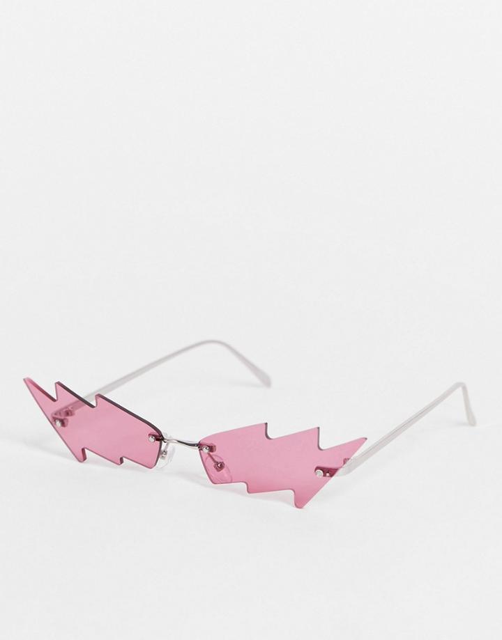 Asos Design Rimless Glasses With Lightning Bolt Design In Pink-purple