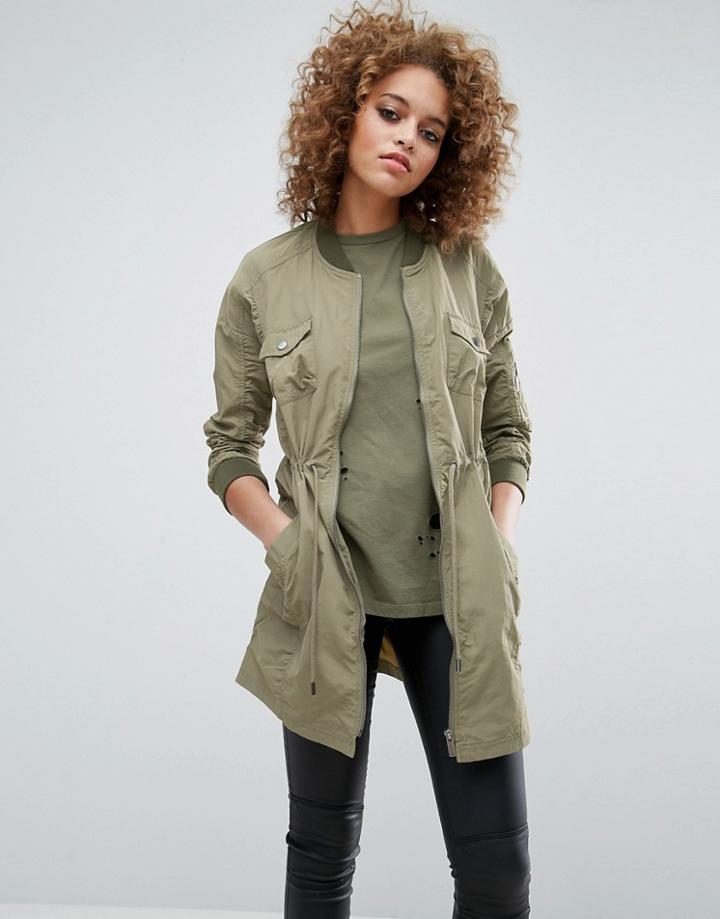 Noisy May Shea Lightweight Bomber Jacket - Green