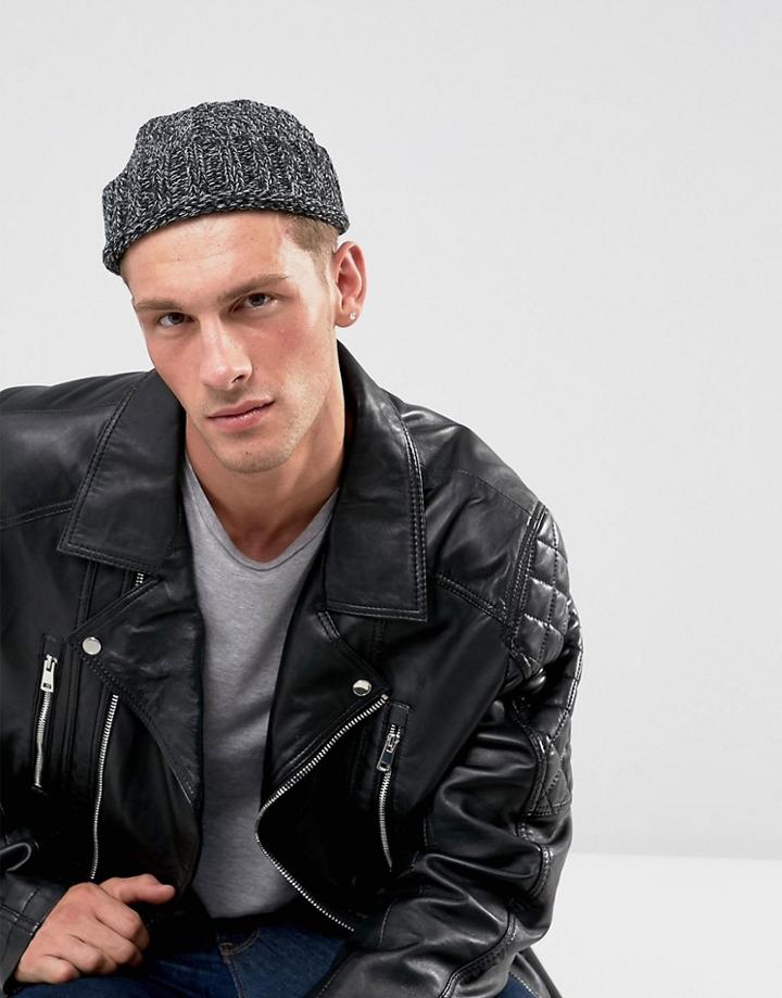 Asos Fisherman Beanie In Black & Gray Twist - Black