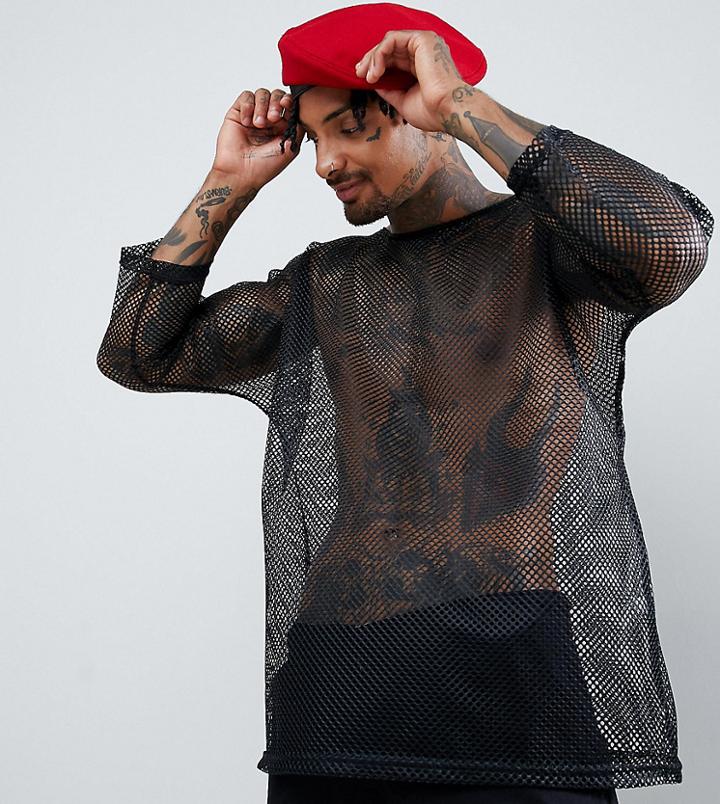 Reclaimed Vintage Revived Mesh T-shirt In Black - Blue