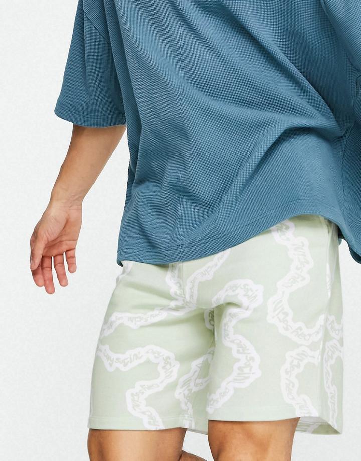 Asos Daysocial Coordinating Relaxed Shorts With All Over Print In Mint-green