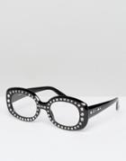Asos Embellished Square Clear Lens Geeky Glasses - Black