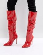 Asos Crushed Slouch Pointed Knee Boots - Red