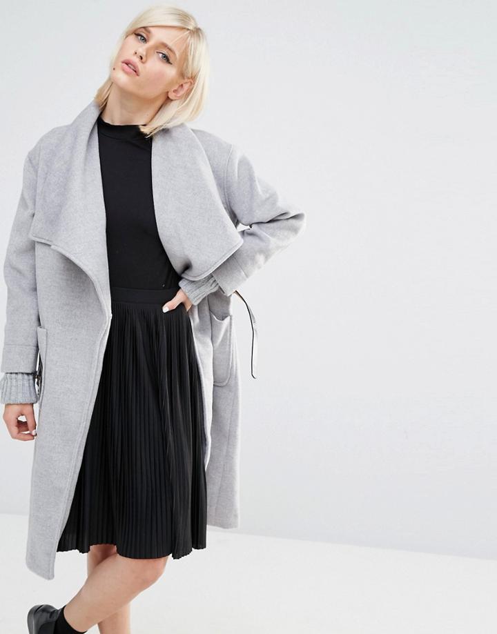 Lost Ink Relaxed Collar Coat - Gray
