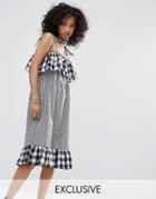 Milk It Vintage Strappy Dress In Mix And Match Gingham - Black
