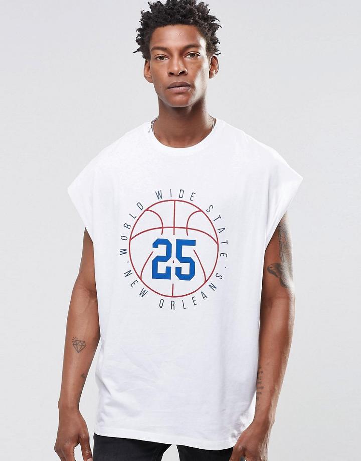 Asos Super Oversized T-shirt With High Color Baller Print And Raw Edges - White