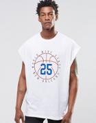 Asos Super Oversized T-shirt With High Color Baller Print And Raw Edges - White