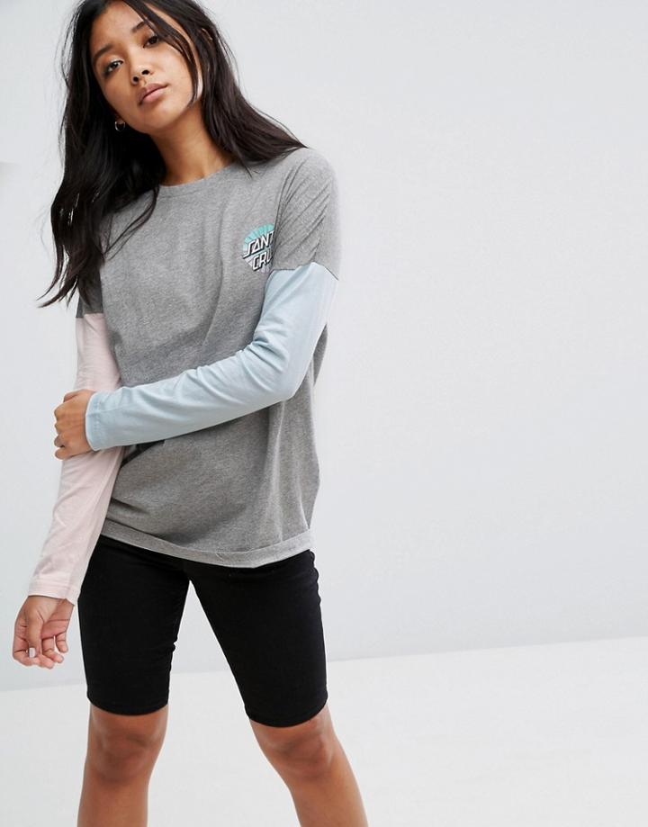 Santa Cruz Rays Long Sleeve T-shirt With Contract Sleeves - Gray