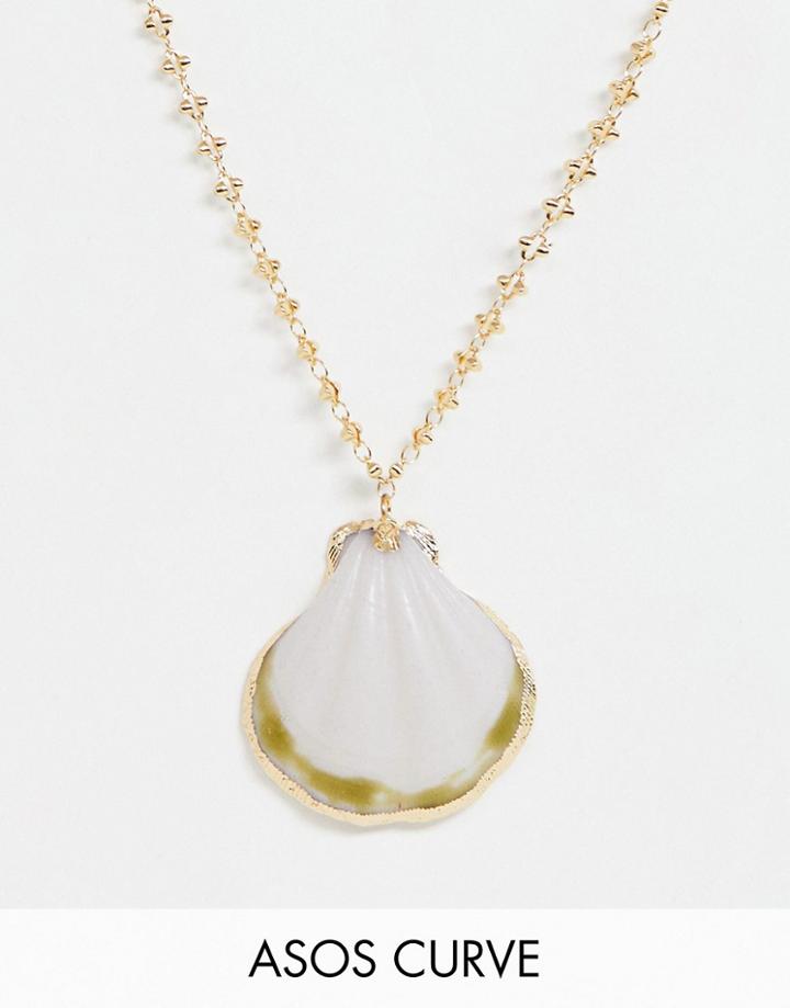 Asos Design Curve Necklace With Sea Shell Pendant And Detailed Chain In Gold - Gold