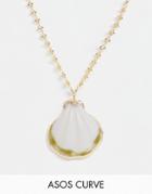 Asos Design Curve Necklace With Sea Shell Pendant And Detailed Chain In Gold - Gold