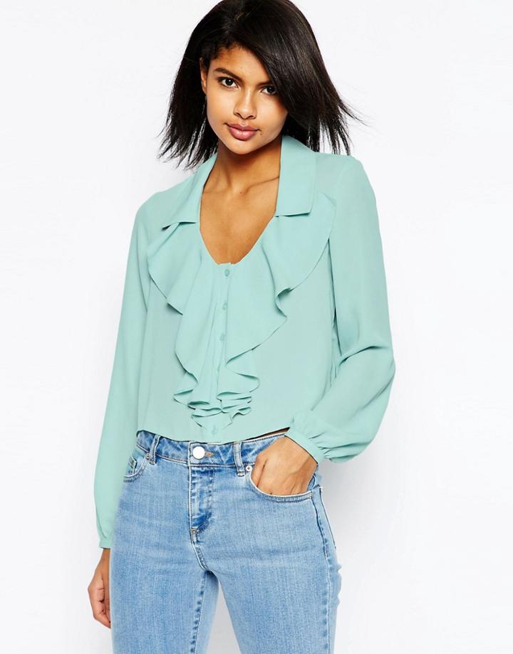 Asos Cropped Ruffle Blouse - Green