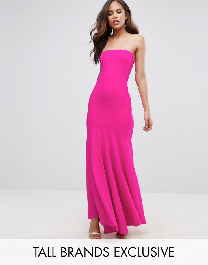John Zack Tall Bandeau Fishtail Maxi Dress - Pink