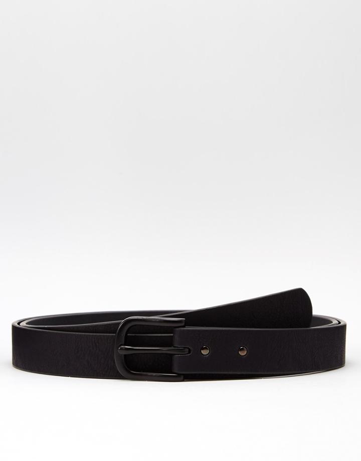 Asos Skinny Long Ended Belt In Black Faux Leather - Black