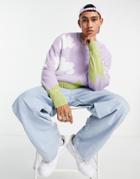 Asos Design Knit Oversized Sweater With Cloud And Landscape Pattern-purple