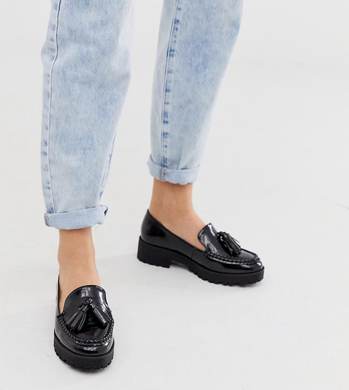 London Rebel Wide Fit Chunky Tassel Loafers In Black Croc