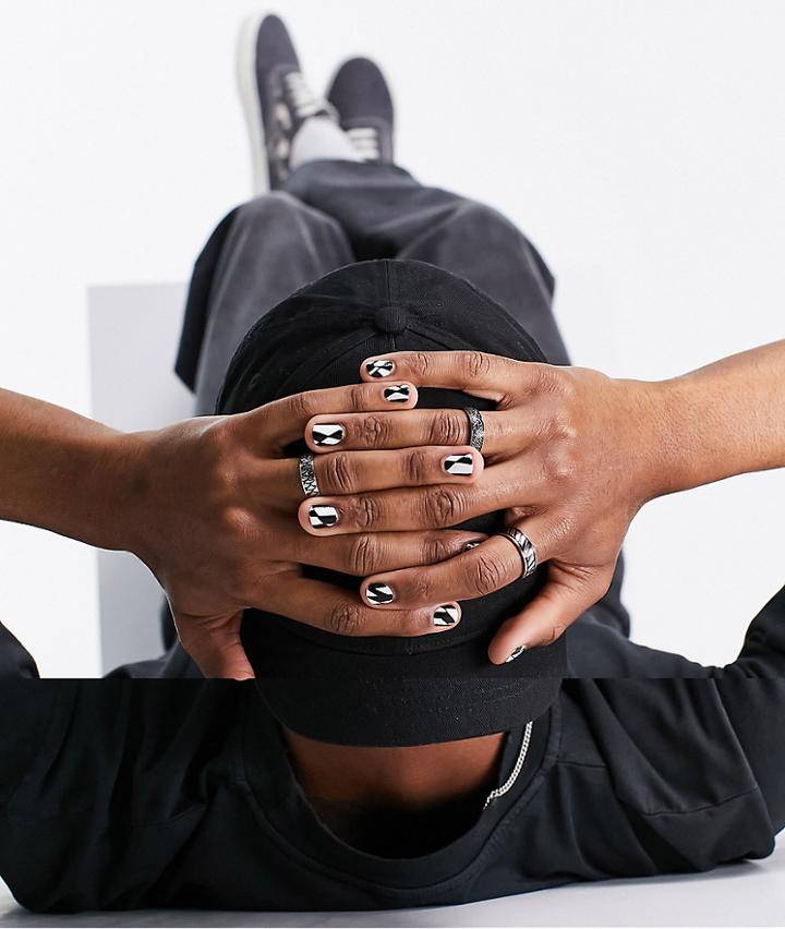 Asos Design 3 Pack Waterproof Stainless Steel Band Ring Set With Line Embossing In Silver Tone