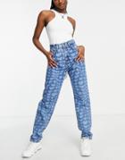 Asos Design Organic Cotton Blend 'slouchy' Mom Jeans In Laser Heart Print-blue