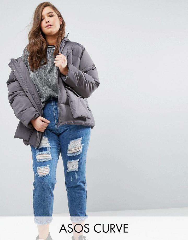 Asos Curve Puffer With Pocket Detail - Gray