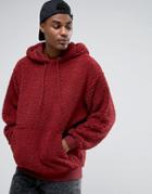 Asos Oversized Hoodie In Borg - Red