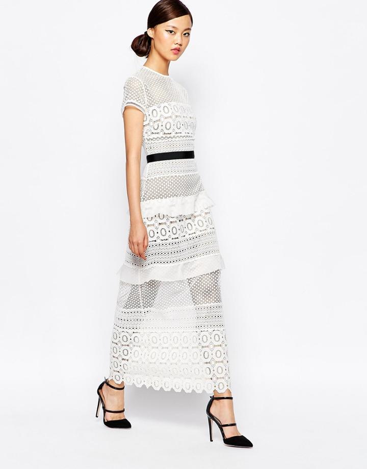 Self Portrait Oblique Lace Column Midi Dress