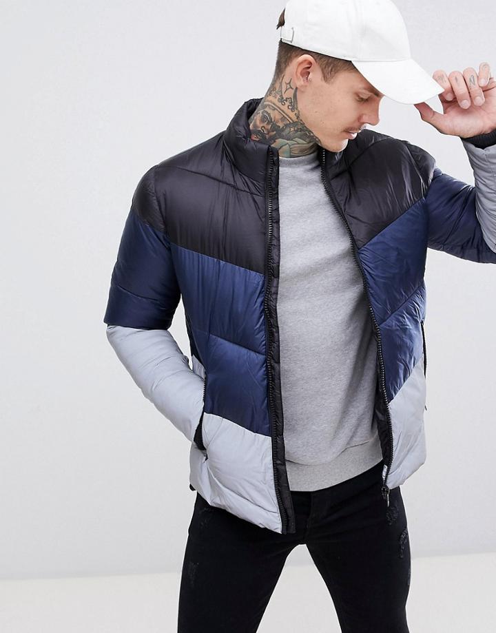 River Island Color Block Reflective Jacket In Navy - Navy