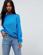 Asos Oversized Sweater In Ripple Stitch - Blue