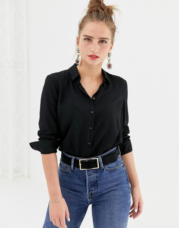 New Look Button Through Shirt In Black - Black
