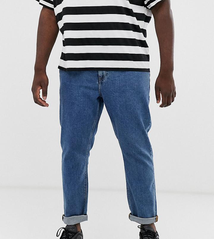 Asos Design Plus Slim Jeans In Flat Mid Wash Blue