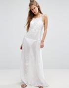 Asos Maxi Cami Beach Sun Dress With Floral Embroidery - White