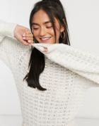 Asos Design Stitch Detail Sweater In Cream-white