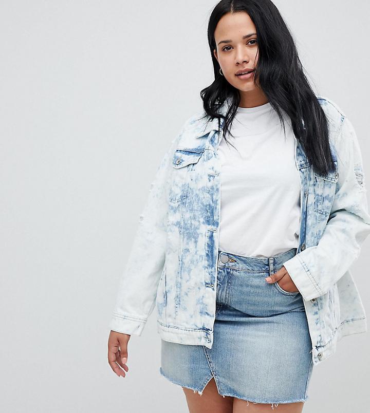 Influence Plus Distressed Acid Wash Denim Jacket - Blue