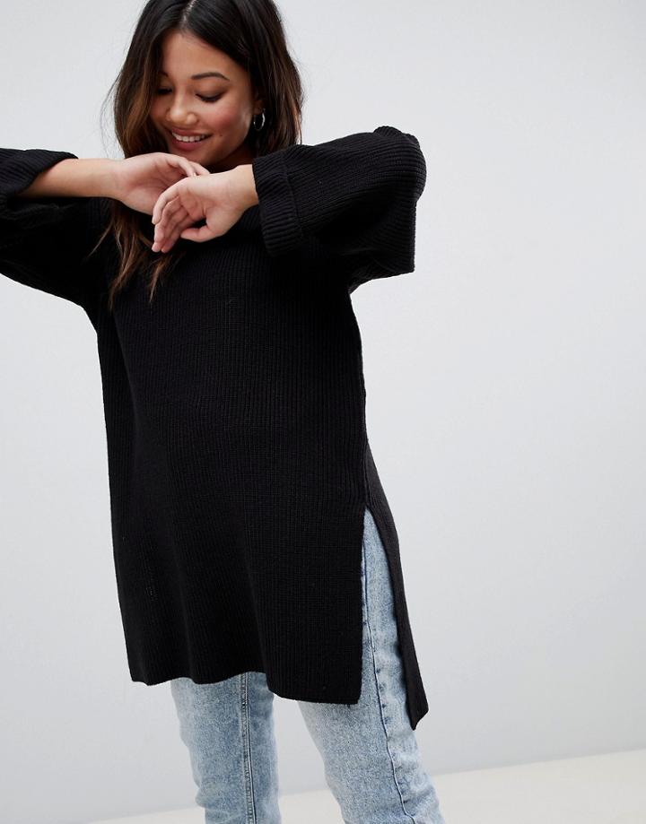 Brave Soul Emily Sweater Dress With Wide Sleeves-black